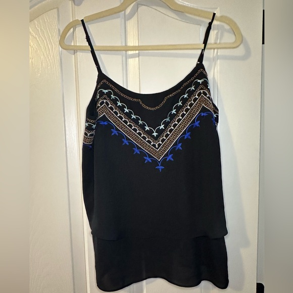 Apt. 9 Black Camisole with Blue and Brown Embroidery - Picture 1 of 4